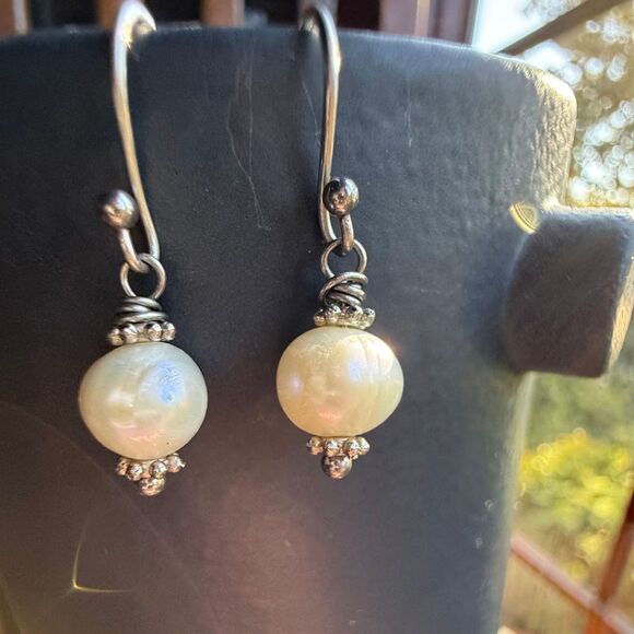 Dainty Freshwater Pearl Drop Earrings Stainless Steel Ear Wire - Picture 2 of 10